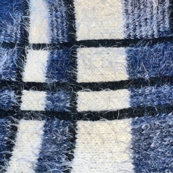 La Fee Verte Womens Plaid Fuzzy Open Front Cardigan Sweater Blue White Size M - Picture 7 of 7